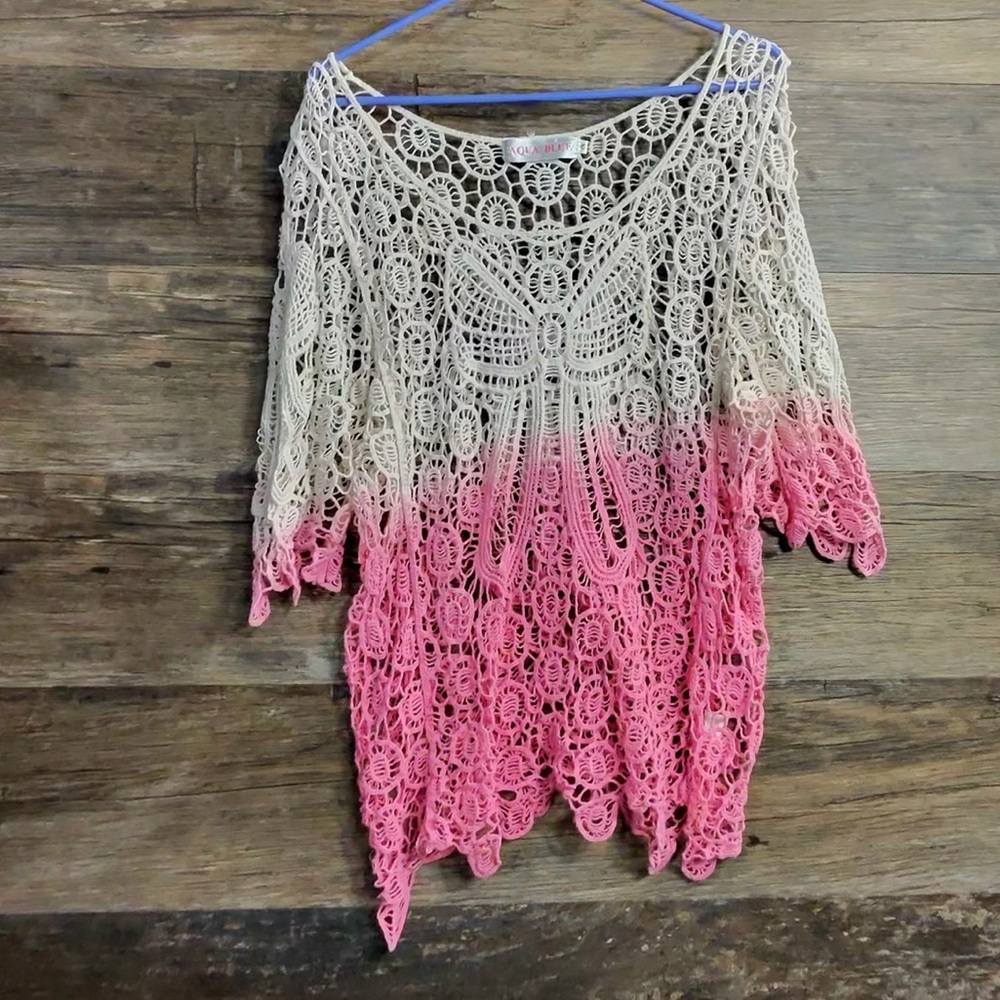 Aqua Blu Cream and Pink Lace Blouse